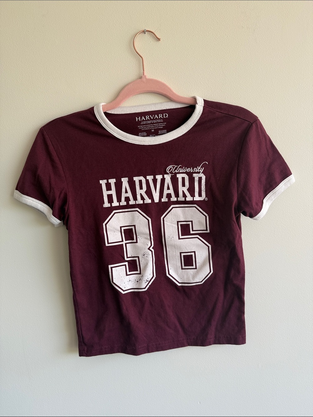 Harvard Maroon Ringer Tee with White Trim